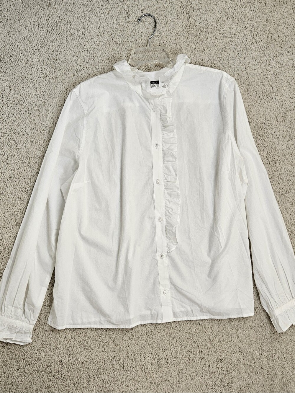 J Crew Shirt Button Up Ruffles White Womens 18 Career Layer Seinfeld Cotton